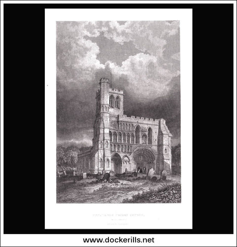 Antique print a view of Dunstable Priory Church West Front Bedfordshire England