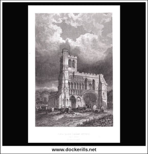 Antique print a view of Dunstable Priory Church West Front Bedfordshire England