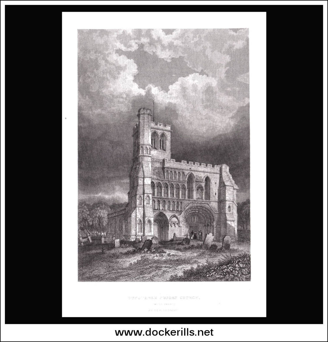 Antique print a view of Dunstable Priory Church West Front Bedfordshire England