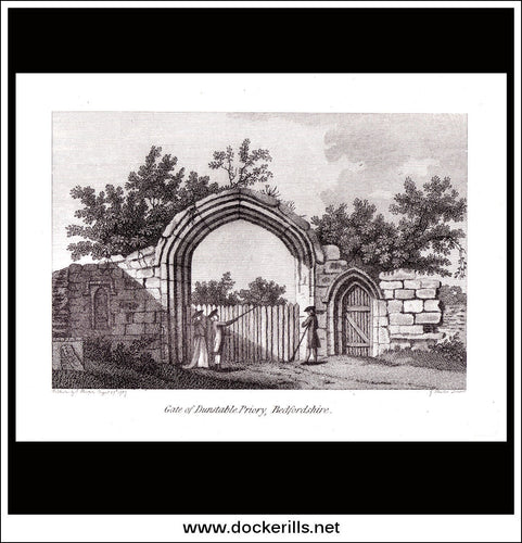 Antique print a view of the Gate Of Dunstable Priory Bedfordshire England
