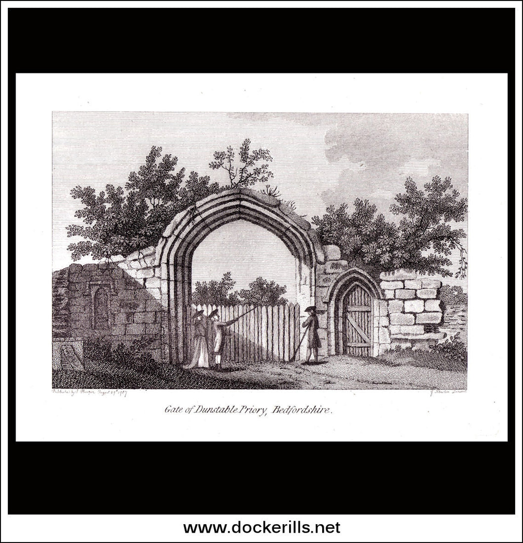 Antique print a view of the Gate Of Dunstable Priory Bedfordshire England