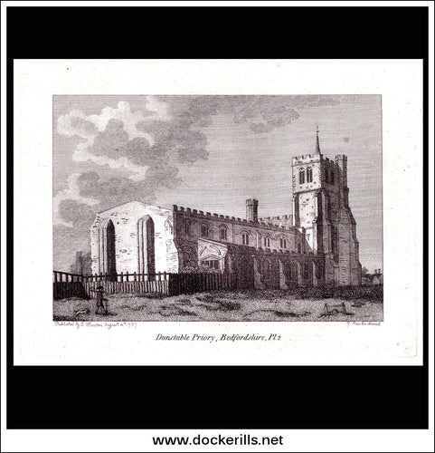 Antique print a view of Dunstable Priory Bedfordshire England