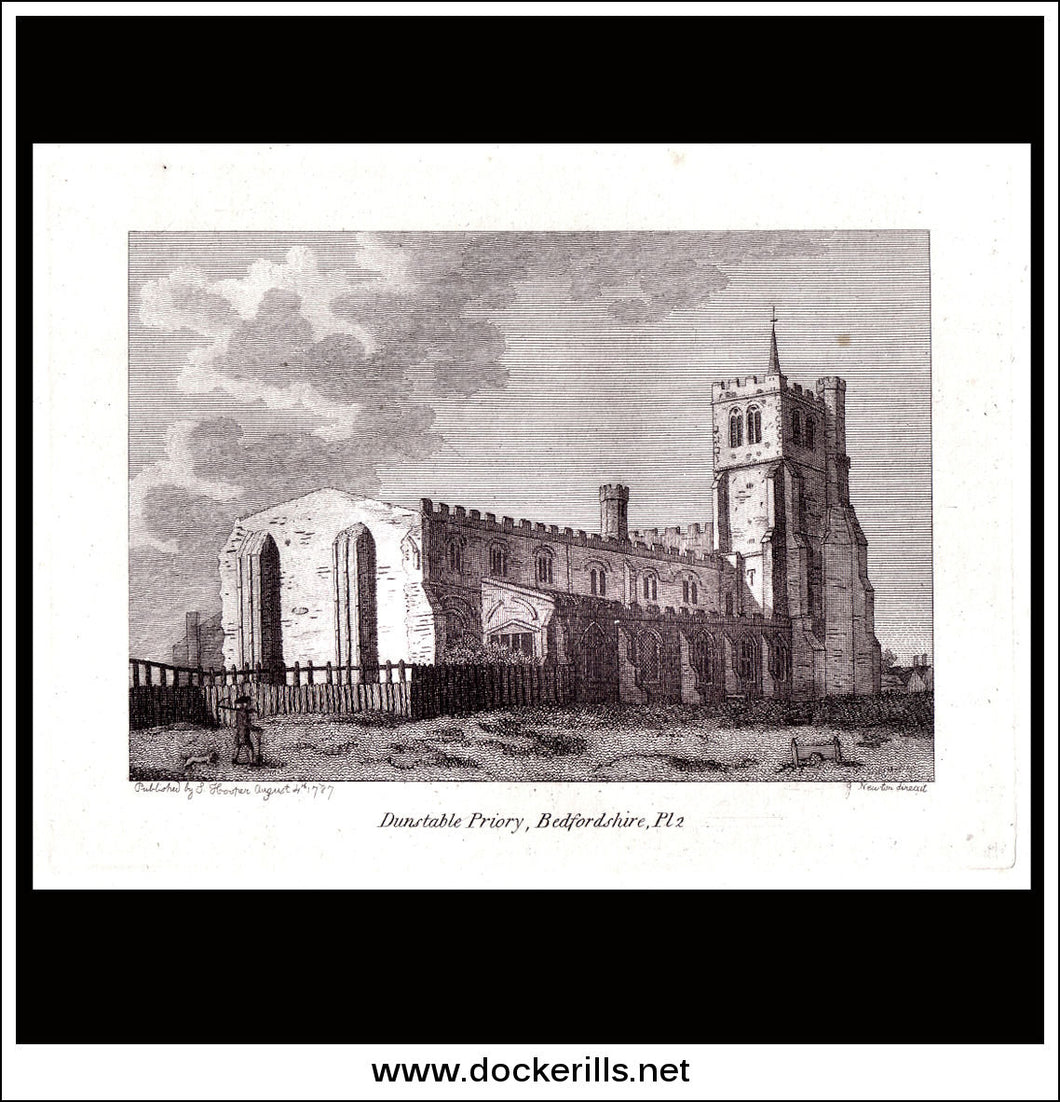 Antique print a view of Dunstable Priory Bedfordshire England