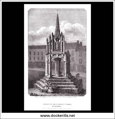 Antique print a view of Leighton Beaudesert Cross Bedfordshire England