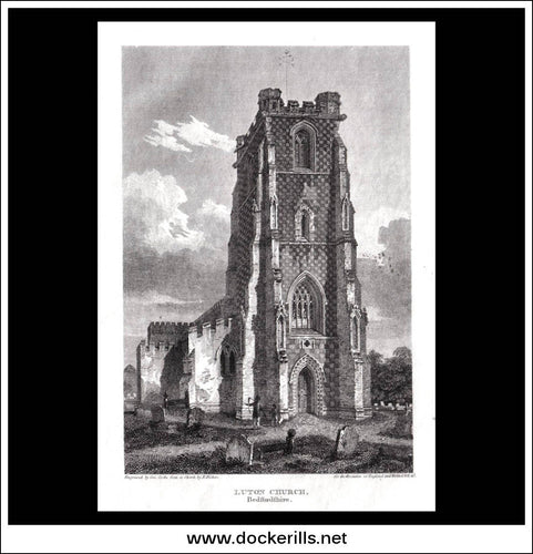 Antique print a view of Luton Church Bedfordshire England