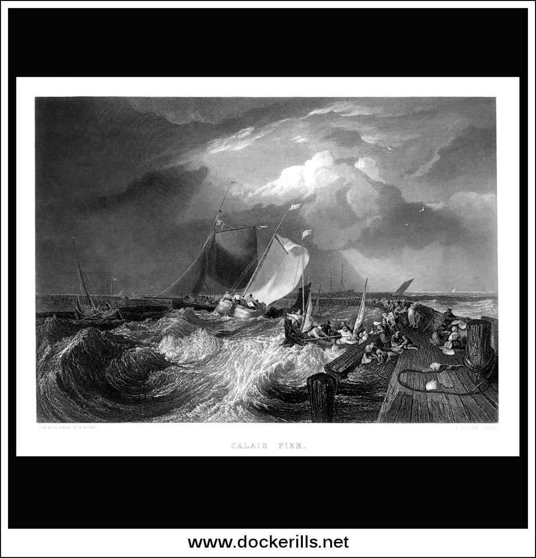 Calais Pier, J.M.W. Turner R.A., Antique Print, Steel Engraving c. 1875.