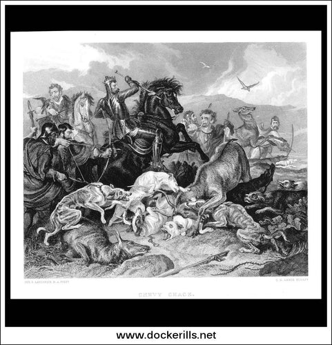 Chevy Chase, Sir E. Landseer R.A., Antique Print, Steel Engraving c. 1875.