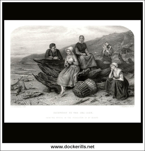 Courtship By The Sea-Side, C.S. Lidderdale, Antique Print, Steel Engraving c. 1875.