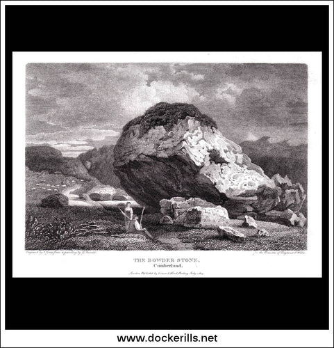 Antique print a view of The Bowder Stone Cumberland England