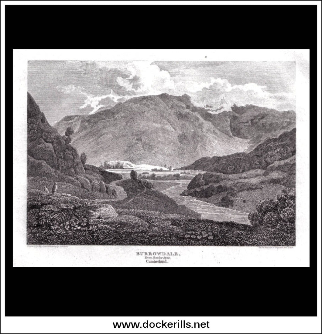 Antique print a view of Burrowdale (Borrowdale) Cumberland England