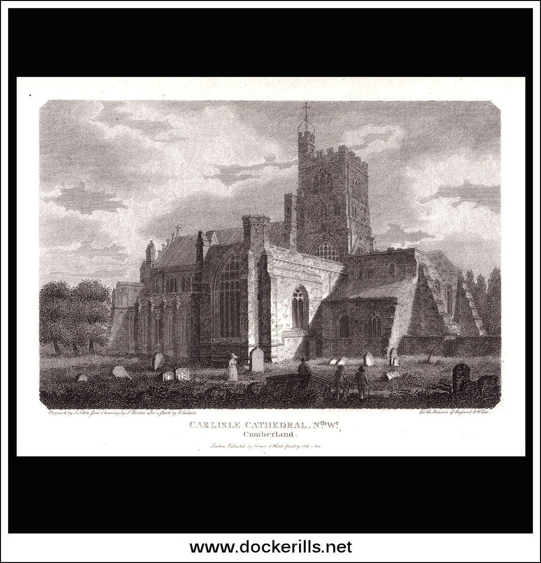 Antique print a view of Carlisle Cathedral North West Cumberland England