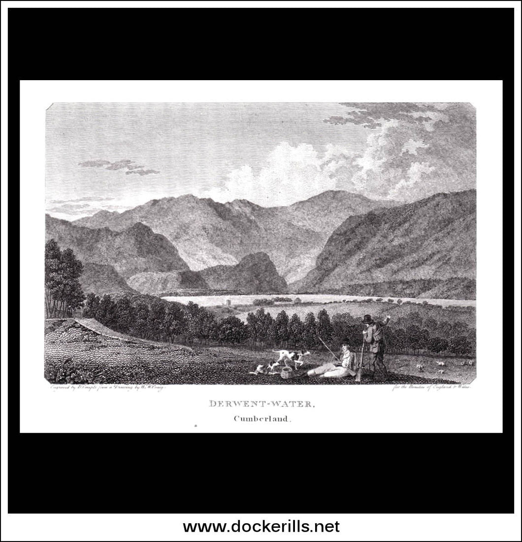 Antique print a view of Derwent-Water Cumberland England