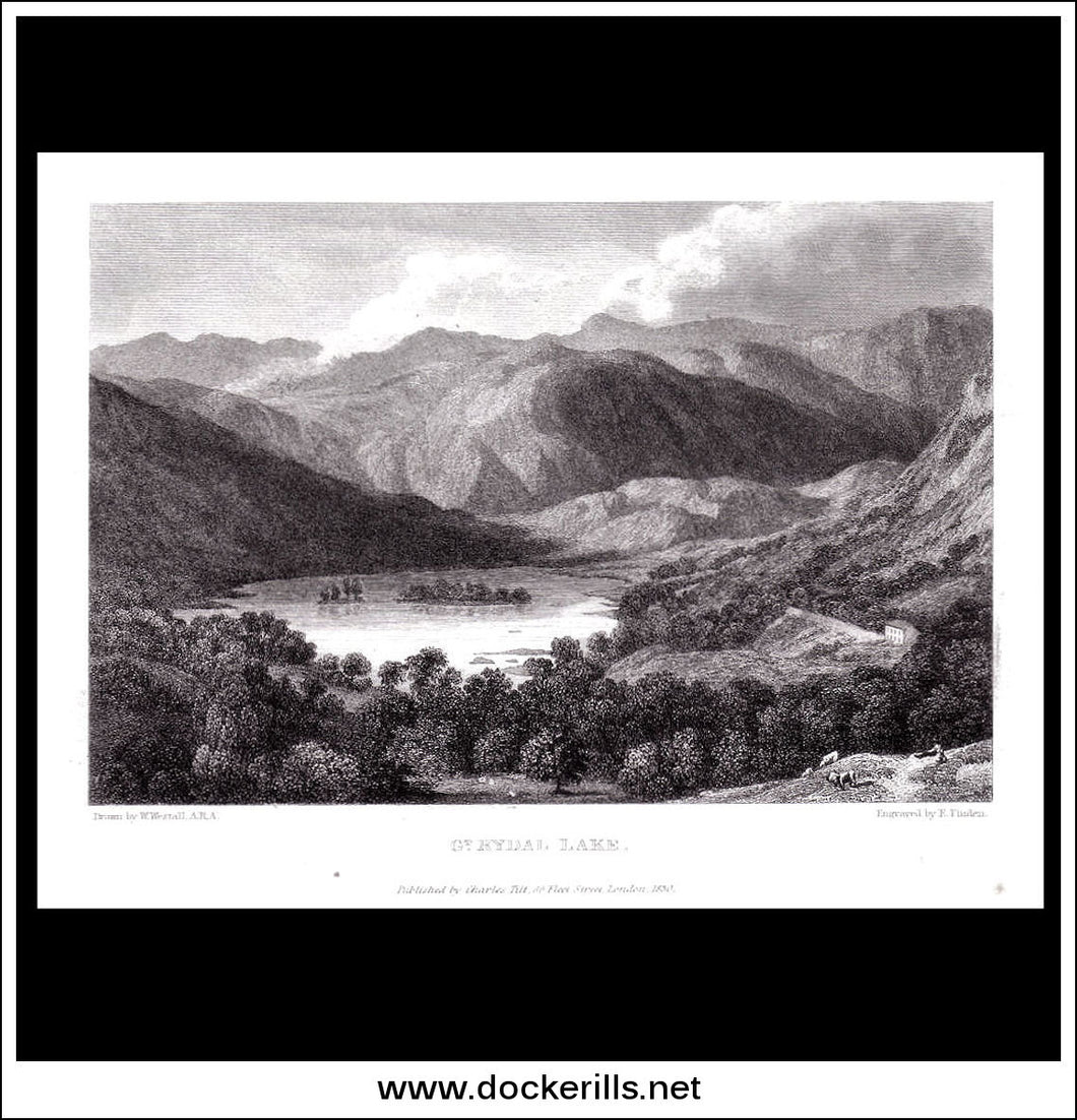 Antique print a view of Great Rydal Lake Westmorland England