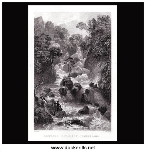 Antique print a view of Lowdore Cataract Cumberland England