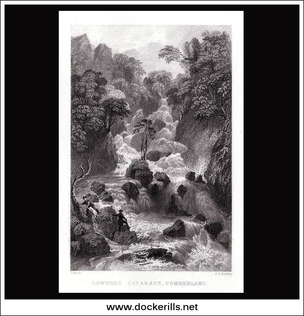 Antique print a view of Lowdore Cataract Cumberland England