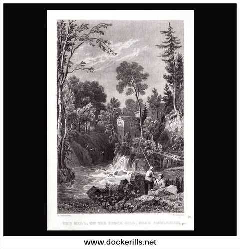 Antique print the Mill On The Stock-Gill Near Ambleside Westmorland England