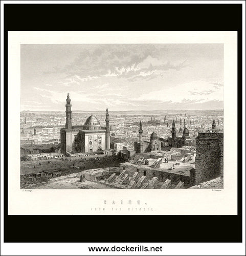 Cairo From The Citadel, Egypt. Antique Print, Steel Engraving 1893.