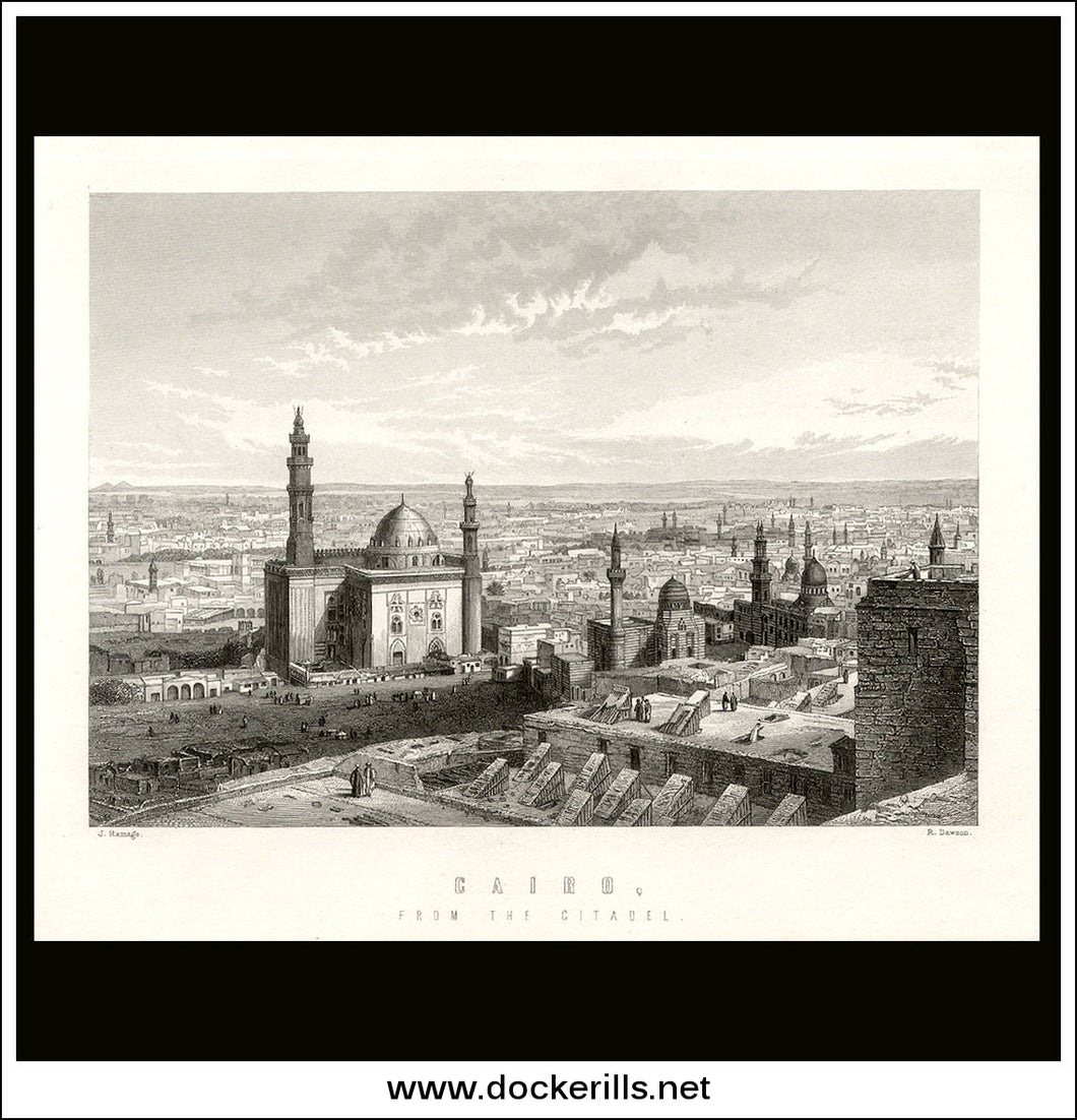 Cairo From The Citadel, Egypt. Antique Print, Steel Engraving 1893.
