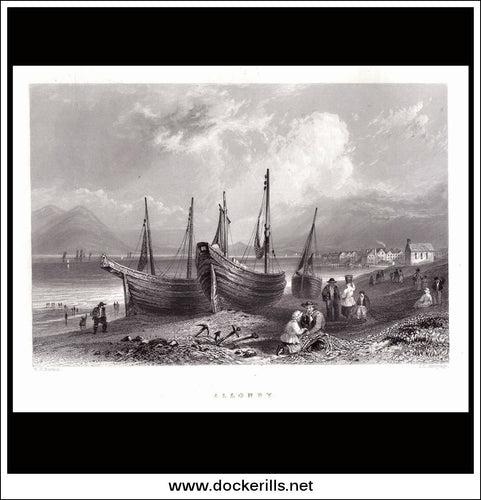 antique print a view of Allonby Cumberland England