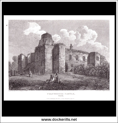 Colchester Castle, Gloucestershire, England. Antique Print, Copper Plate Engraving 1812.