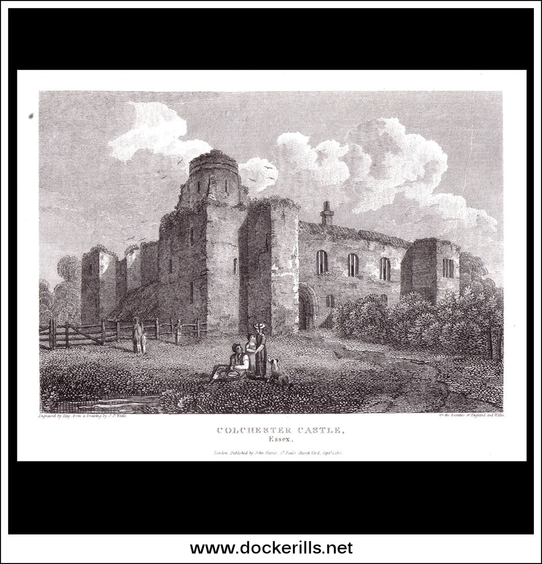 Colchester Castle, Gloucestershire, England. Antique Print, Copper Plate Engraving 1812.