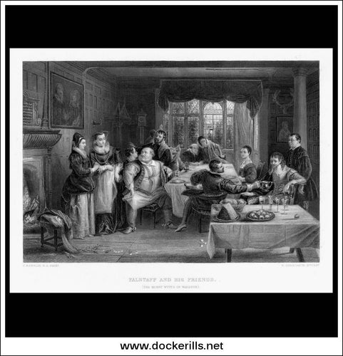 Falstaff & His Friends (The Merry Wives Of Windsor), C.R. Leslie R.A., Antique Print, Steel Engraving c. 1875.
