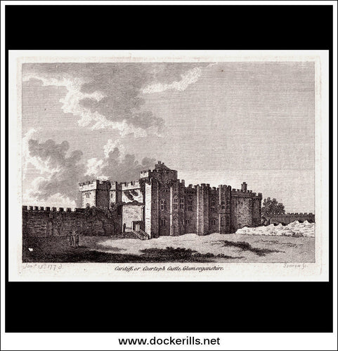 Cardiff Castle, Glamorganshire, Wales. Antique Print, Copper Plate Engraving 1776.