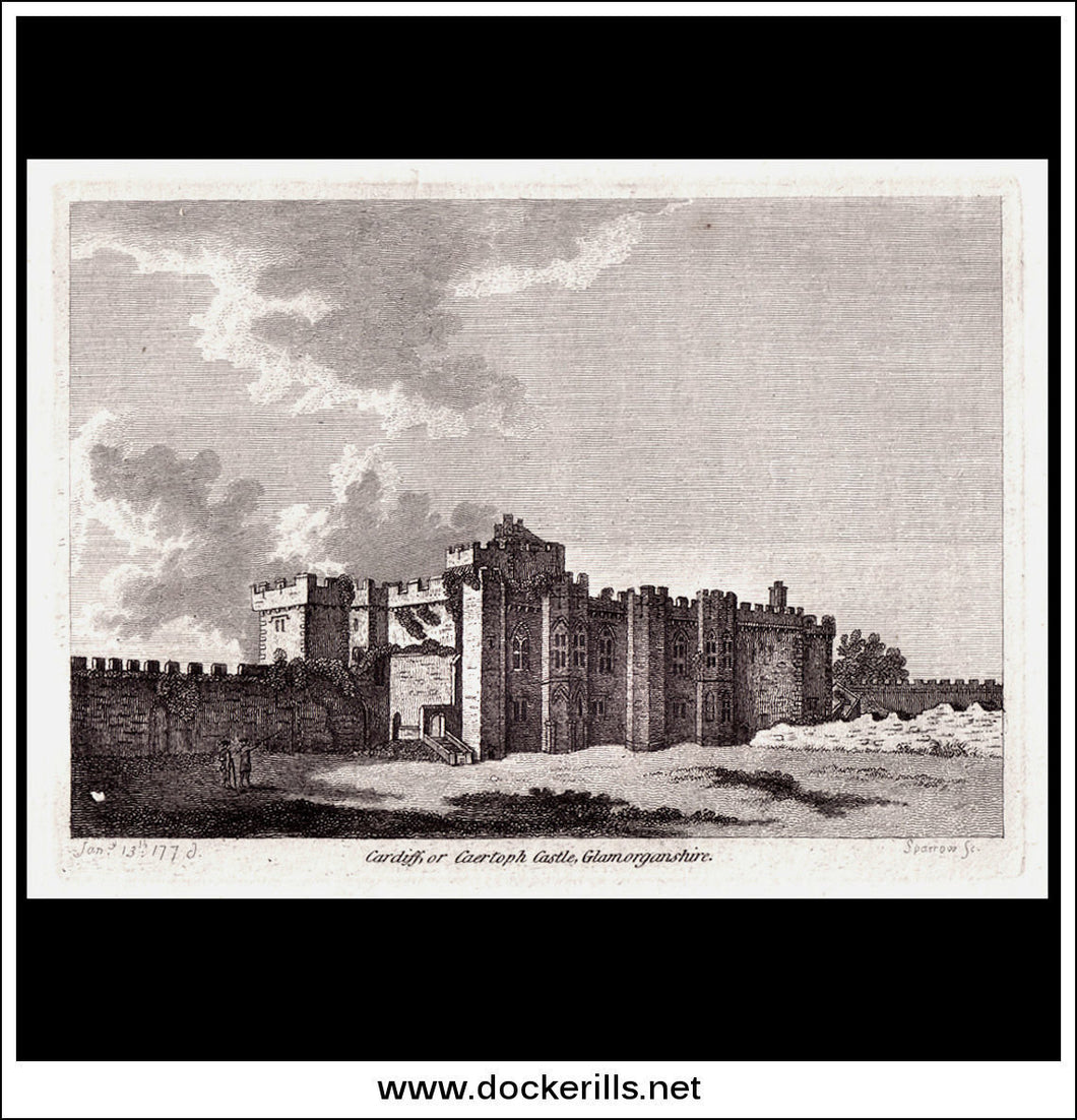 Cardiff Castle, Glamorganshire, Wales. Antique Print, Copper Plate Engraving 1776.
