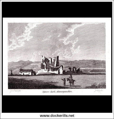 Ogmore Castle, Glamorganshire, Wales. Antique Print, Copper Plate Engraving 1776.