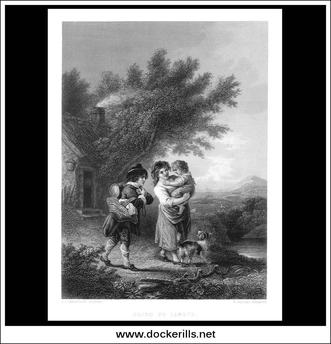 Going To Labour, I.I. Ibbertson, Antique Print, Steel Engraving c. 1875.