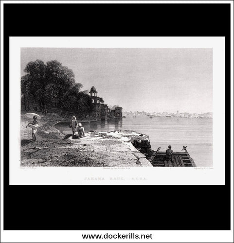 Jahara Baug, Agra, India. Antique Print, Steel Engraving 1834.