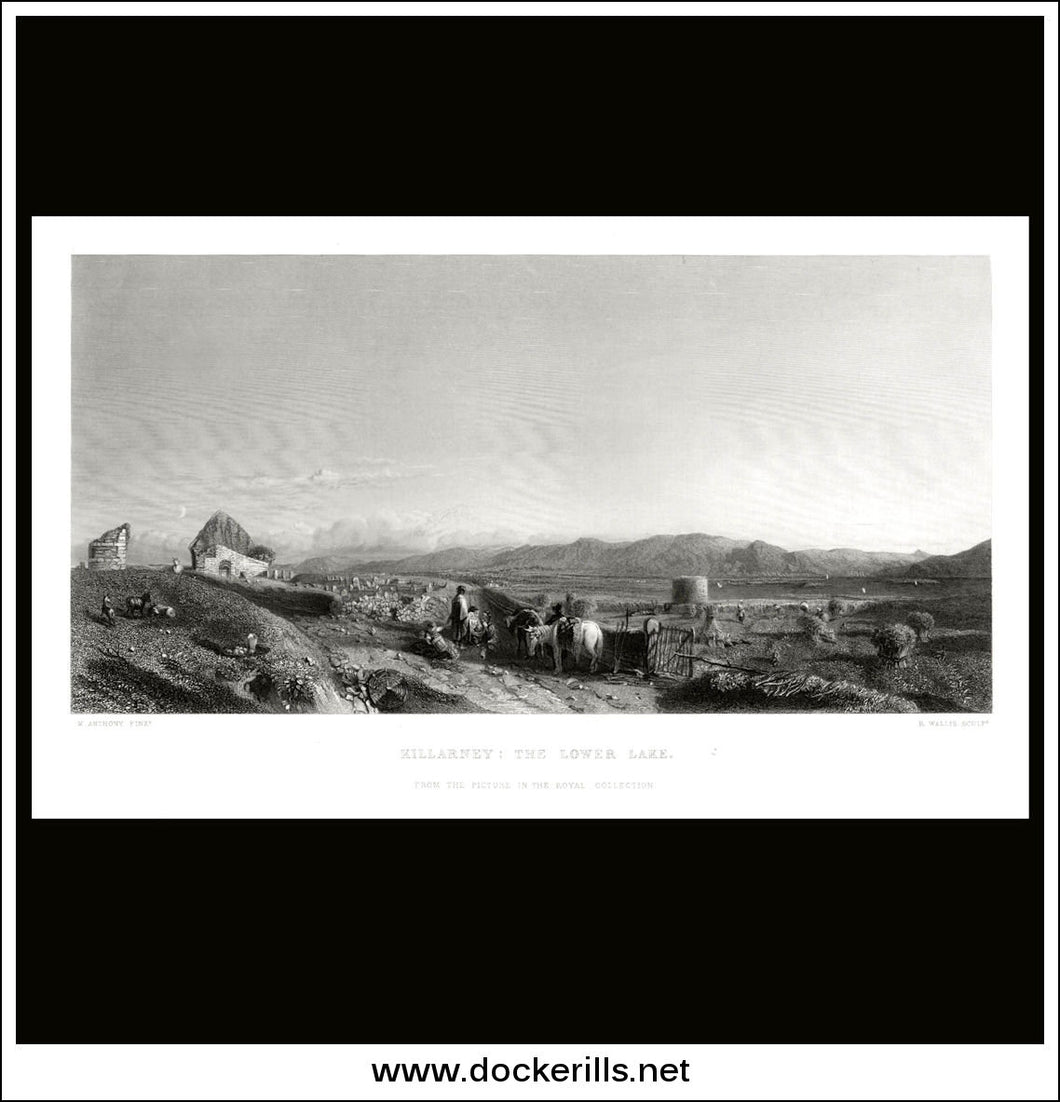 Killarney: The Lower Lake, M. Anthony, Antique Print, Steel Engraving c. 1875.