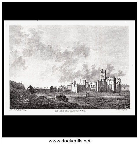 Holy Island Monastry Pl. 1, Northumberland, England. Antique Print, Copper Plate Engraving 1785.