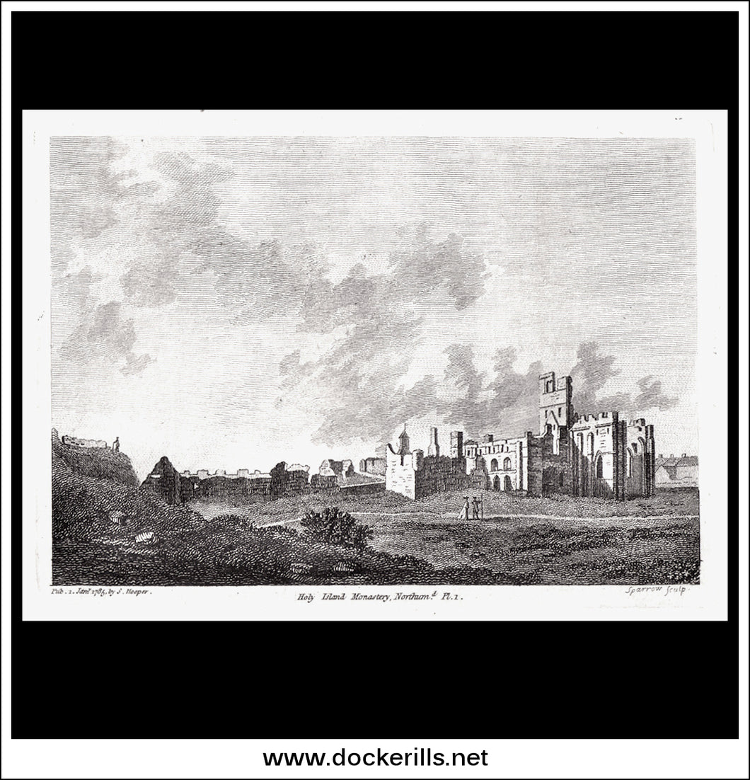 Holy Island Monastry Pl. 1, Northumberland, England. Antique Print, Copper Plate Engraving 1785.