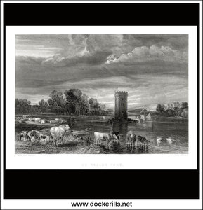De Tabley Park, J. Ward R.A., Antique Print, Steel Engraving c. 1875.