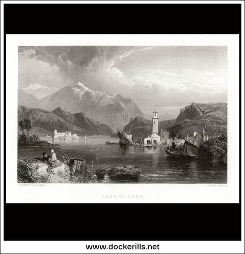 Lake Of Como, G. Stanfield R.A., Antique Print, Steel Engraving c. 1875.