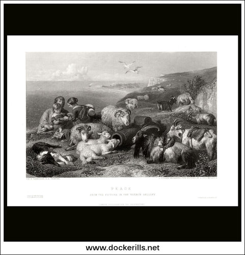 Peace, Sir E. Landseer R.A., Antique Print, Steel Engraving c. 1875.