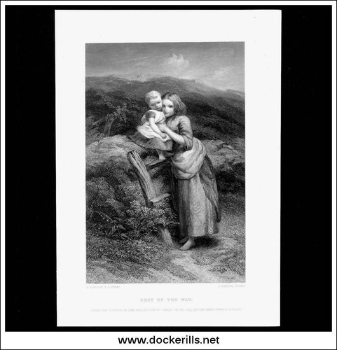 Rest By The Way, P.F. Poole R.A., Antique Print, Steel Engraving c. 1875.