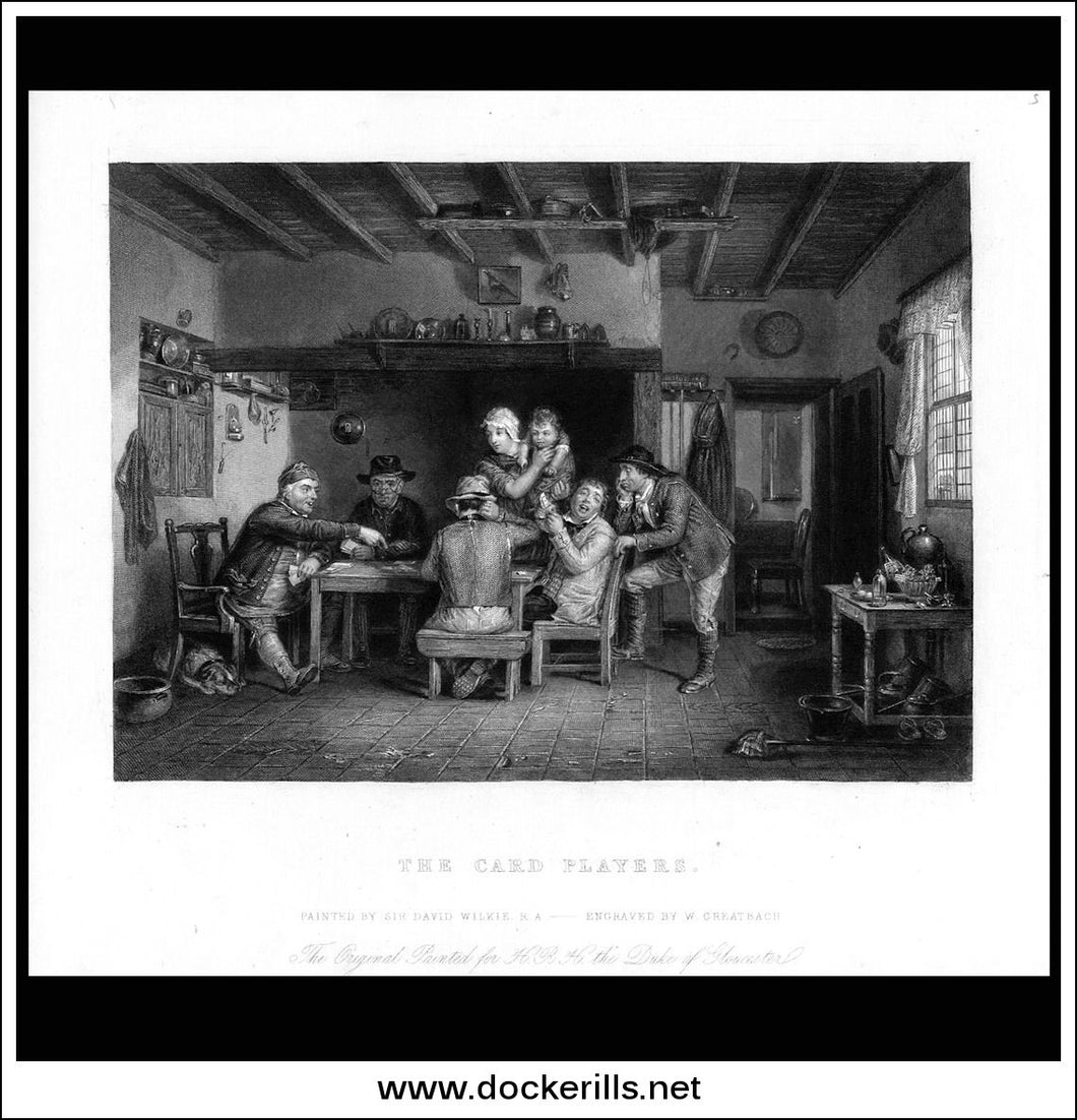 The Card Players, Sir D. Wilkie R.A., Antique Print, Steel Engraving c. 1875.