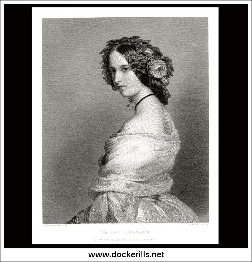 The Lady Constance, F. Winterhalter, Antique Print, Steel Engraving c. 1875.