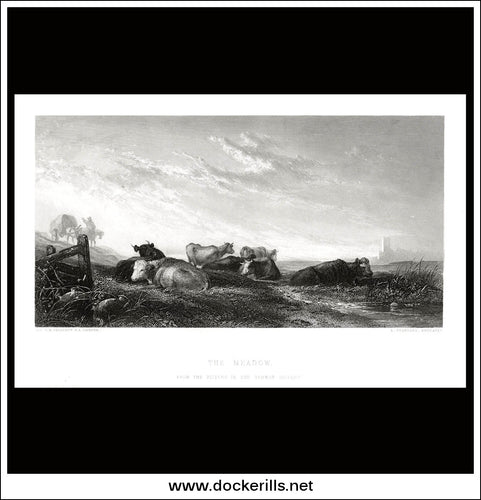 The Meadow, Sir A.W. Callcott R.A., Antique Print, Steel Engraving c. 1875.