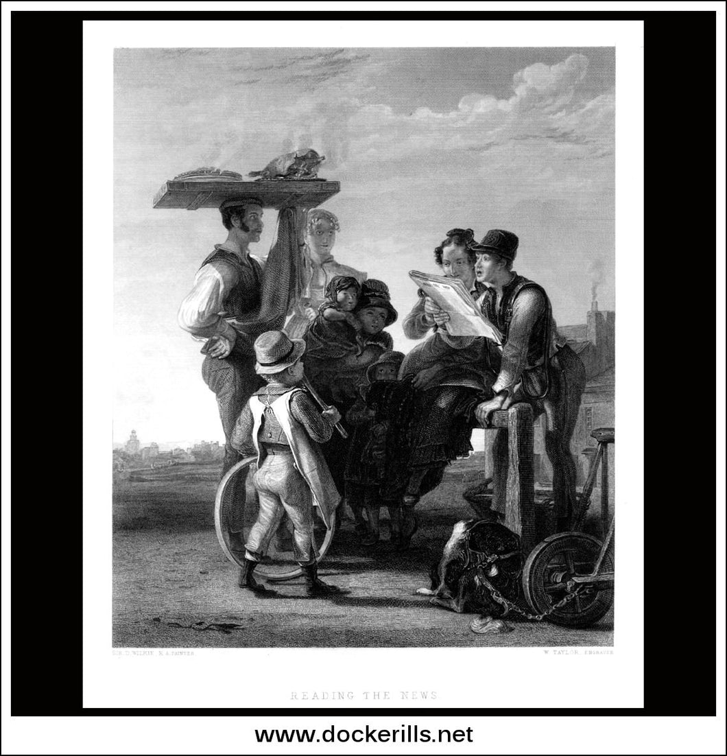 Reading The News, Sir D. Wilkie R.A., Antique Print, Steel Engraving c. 1875.