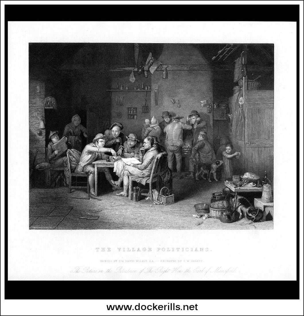 The Village Politicians, Sir D. Wilkie R.A., Antique Print, Steel Engraving c. 1875.
