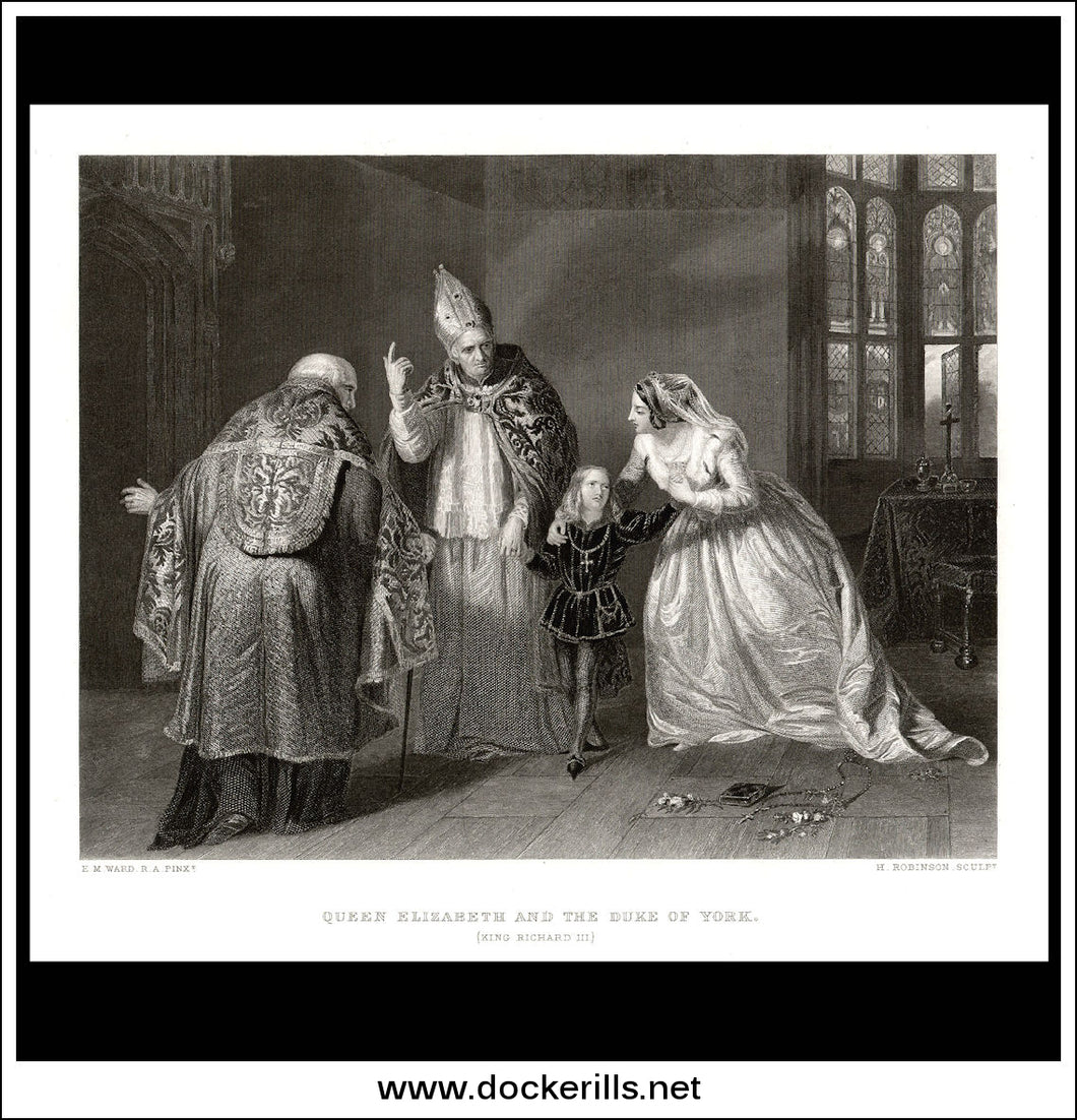 Queen Elizabeth & The Duke Of York (Richard III), E.M. Ward R.A., Antique Print, Steel Engraving c. 1875.