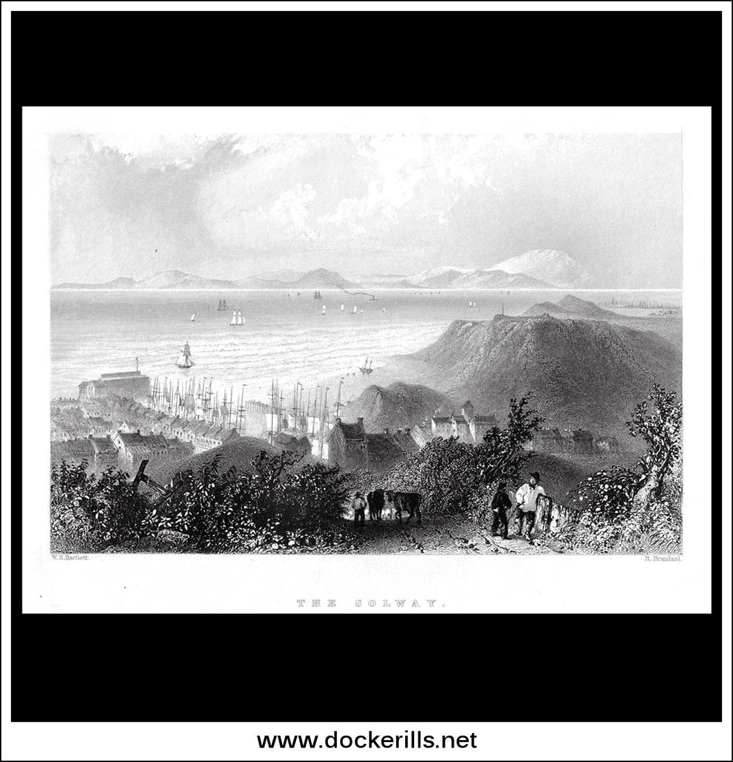 antique print a view of The Solway From Harrington Harbour) Cumberland England