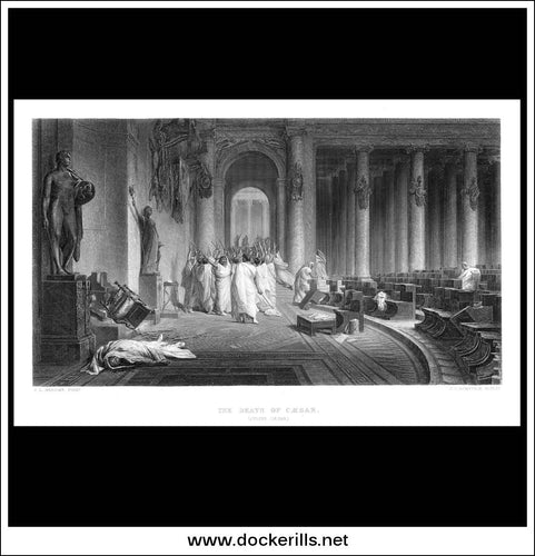 The Death Of Caesar (Julius Caesar), J.L. Gerome, Antique Print, Steel Engraving c. 1875.