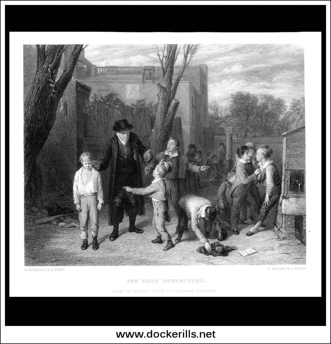 The Fight Interrupted, W. Mulready R.A., Antique Print, Steel Engraving c. 1875.