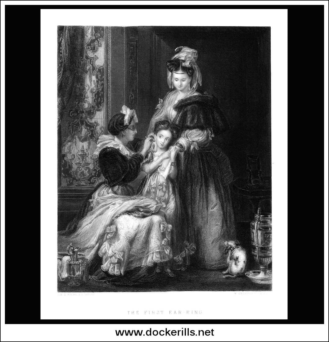 The First Ear Ring, Sir D. Wilke R.A., Antique Print, Steel Engraving c. 1875.