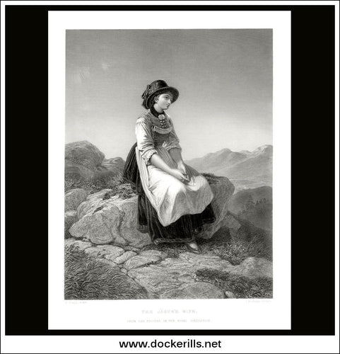The Jager's Wife, F. Foltz, Antique Print, Steel Engraving c. 1875.