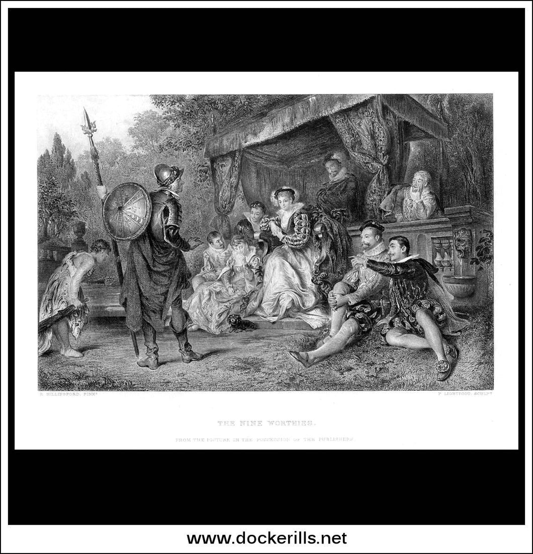 The Nine Worthies, R. Hillingford, Antique Print, Steel Engraving c. 1875.